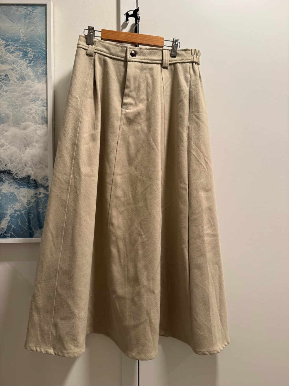 Korean Minimalist Beige Midi Skirt With Pockets classic A-line